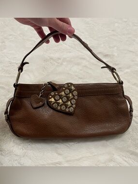 juicy couture vintage y2k brown genuine leather baguette bag with heart charms